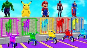 Мультик про Супермена, Пикачу, Халка, Человека-Паука и Марио- гонки смешные для детей