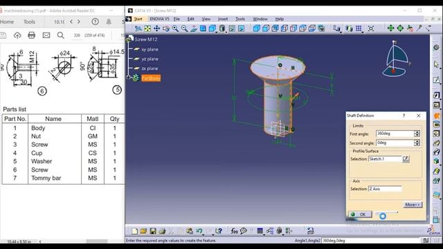 Screw Jack CATIA V5 Tutorial - Screw M12 (Part 6) смотреть онлайн