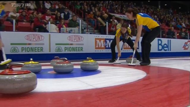 Val Sweeting hit and roll vs. Rachel Homan Runback - 2015 Scotties Tournament of Hearts смотреть онлайн