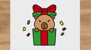 Как нарисовать легко подарочную коробку с капибарой