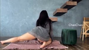 stretching Legs In Mini skirt dress - yoga