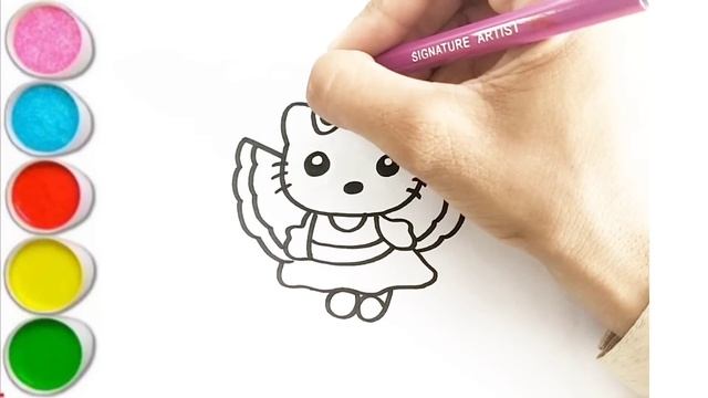 Cute Beautiful Hello Kitty With Rainbow Wings Drawing How To Draw A Hello Kitty.#magic