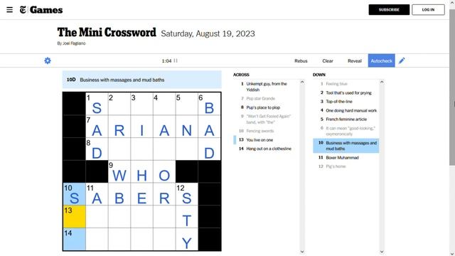 The Mini Crossword Puzzle - The New York Times - Games - August 19, 2023 смотреть онлайн