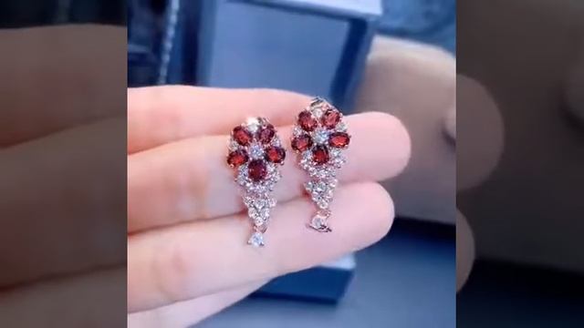 Женские серьги гвоздики с натуральным гранатом купить с Aliexpress