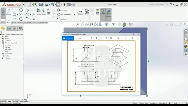 SOLIDWORKS EXERCISE #019 | Extrude, Extrude Cut | SOLIDWORKS TUTORIALS смотреть онлайн