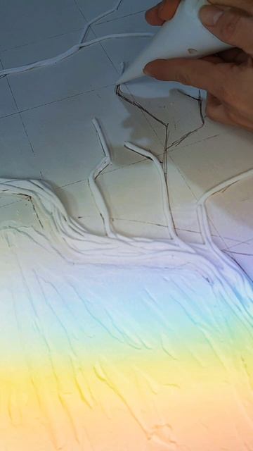 Нанесение текстуры, интерьерная картина дерево в горах