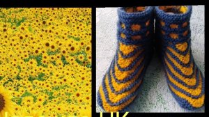 54.МК# " ПОДСОЛНУХИ"#ТАПОЧКИ-СЛЕДОЧКИ НА ДВУХ СПИЦАХ БЕЗ ШВОВ #