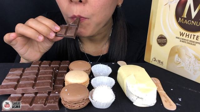 ASMR CHOCOLATE + MACARONS + WHITE ICE CREAM | LaniEats ASMR