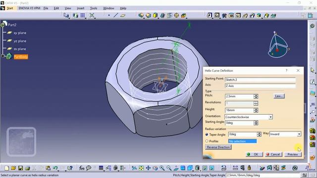 Nut design in CATIA V5 смотреть онлайн