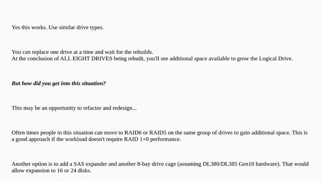 HP SmartArray: how to extend a fully populated RAID1+0 смотреть онлайн