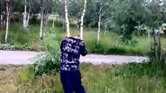 Пьяный мужик, промеж двух берез.