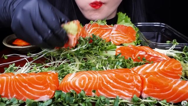 ASMR RAW SALMON, ONION CREAM SAUCE, BULDAK, BULDAK MAYO, 연어회 먹방, 불닭, SALMON SASHIMI, SEAFOOD MUKBAN