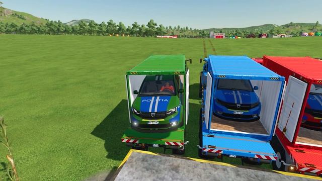 TRANSPORTING DACIA DUSTER & LOGAN POLICE CARS WITH COLORED TRACTORS ! Farming Simulator 22 ! смотреть онлайн