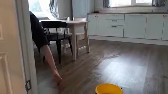 Мою пол на кухне