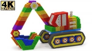 Мультики для детей  - Сделай сам - Как сделать цветной экскаватор из магнитных шарик