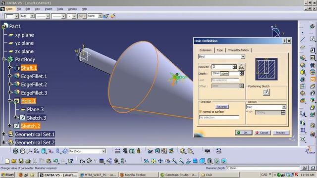 CATIA V5 Quick tip - How to drill a hole on a tapered cylindrical shaft смотреть онлайн