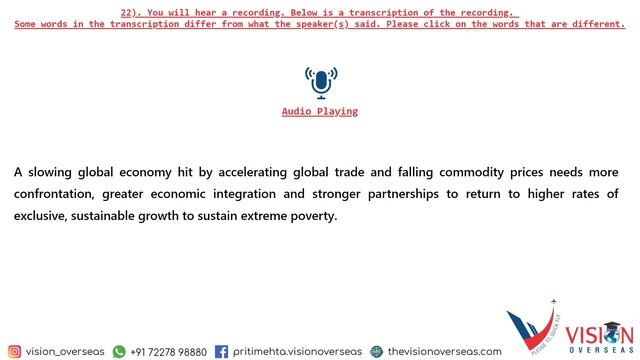 Listening :- Highlight Incorrect Words & Fill in the blanks | April 2021 | Vision Overseas | PTE смотреть онлайн