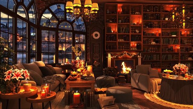 Cozy Rain Night & Smooth Jazz Music at Bookstore Cafe Ambience | Relax Sweet Jazz Music to Sleeping смотреть онлайн