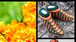 53. МК " БАРХАТЦЫ "# ТАПОЧКИ-СЛЕДОЧКИ С ВЕЕРАМИ # НА ДВУХ СПИЦАХ БЕЗ ШВОВ#