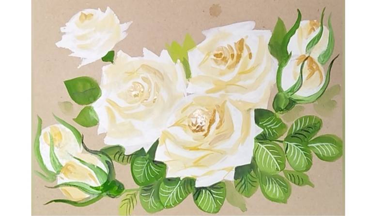 Как просто нарисовать розы гуашью на крафтовой бумаге. смотреть онлайн