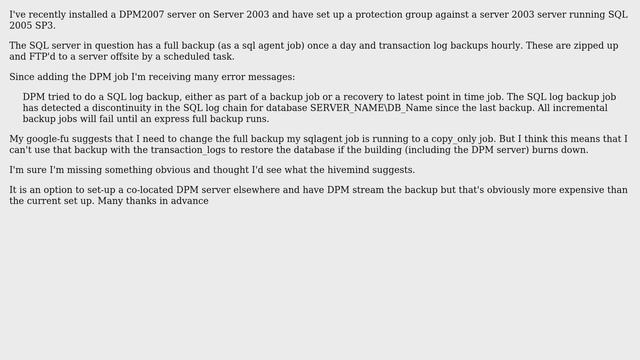 DevOps & SysAdmins: DPM 2007 clashing with existing SQL backup job (2 Solutions!!) смотреть онлайн