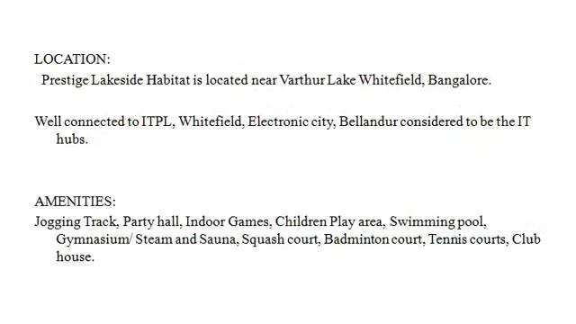 Prestige Lakeside Habitat Whitefield Call-8884999654/8884333654 смотреть онлайн