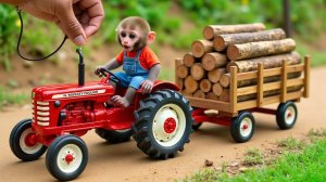 Видео для детей. Обезьянка играет и катается на игрушечным тракторе . Детям. Обезьянка. 4 серия