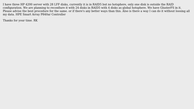 RAID5 reconfiguration with global hotsphere on HP 4200 with Smart Array P840ar Controller смотреть онлайн