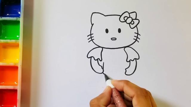 Hello Kitty Mermaid holding a Star Easy drawing with acrylic paint for children смотреть онлайн