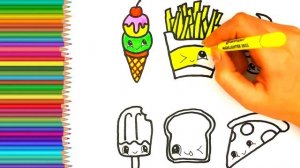 Милые раскраски с едой Как рисовать еду для детей Учимся рисовать и цвета для детей