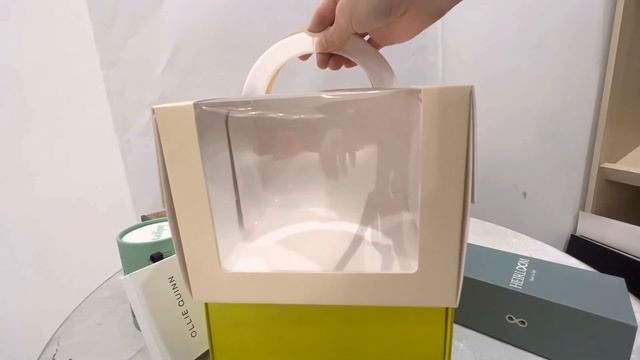 Square Clear Paper Box For Cake With Handle