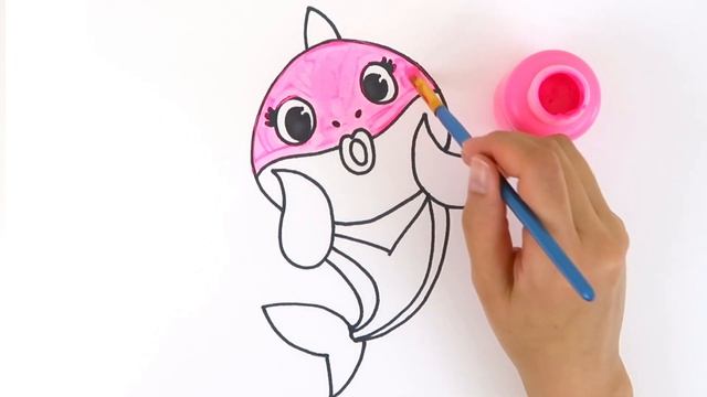 Baby Shark Song Drawing And Coloring Mommy Shark Daddy Shark | Learn Colors For Kids With Toy Art