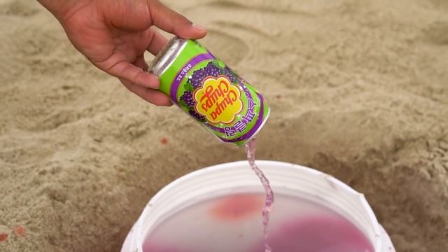 Different Coca Cola Cans Fanta Chupa Chups 7up Other Sodas Orbeez and Mentos Underground Hole