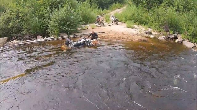Siberia 2014 Eastern BAM, Gary's bike on raft crossing a river. смотреть онлайн