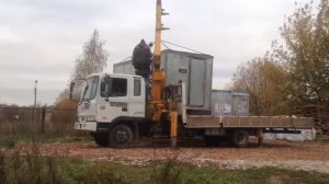 Бытовка перевозка манипулятором, разгрузочные работы