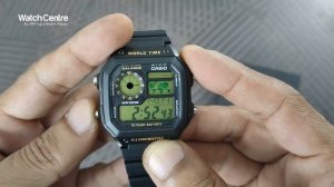 Casio AE 1200WH 1BV Digital Square Black Resin Quartz Watch With World Time & illuminator