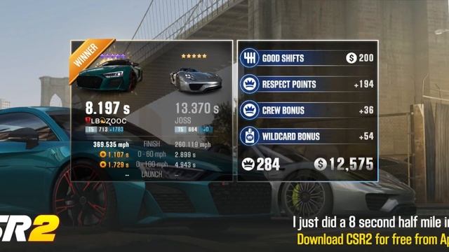 【CSR2】Audi R8 green, shift & tune for 8.19x смотреть онлайн