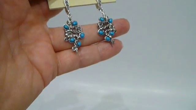 Серьги с натуральной аризонской бирюзой и марказитами Кобра Серебро 925 смотреть онлайн