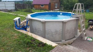 Бассейн каркасный на даче + Тепловой насос для бассейна. Тепловой насос нагревает воду в  бассейне