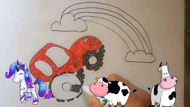 СИНИЙ ТРАКТОР ГОШО. Как нарисовать Красный Трактор / How to Draw Red Tractor Rainbowجذب جرار للأطفا смотреть онлайн