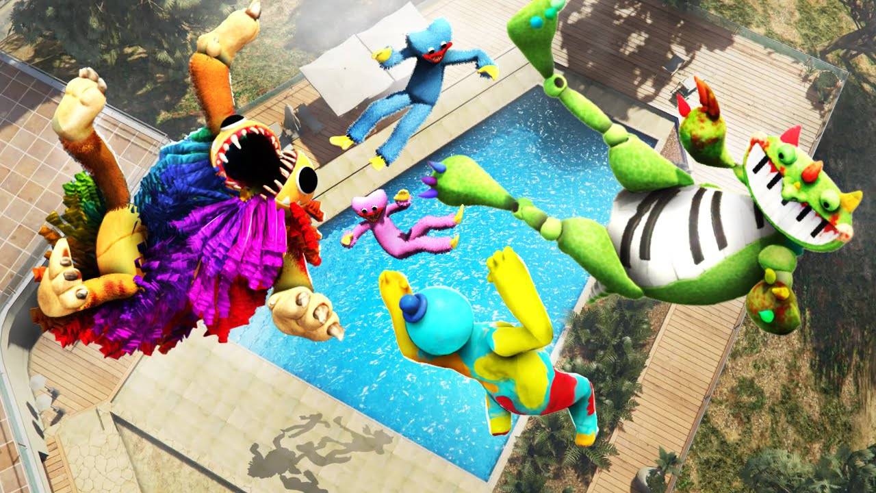 GTA 5 POPPY PLAYTIME ОТРЯД СУМАСШЕДШИХ ТРЯПИЧНЫХ КУКОЛ И ПРЫГАЕТ В ВОДУ смотреть онлайн