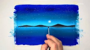 Простой урок рисования .Ночной пейзаж .Гуашью