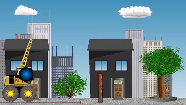 Трактор кран разбивает конструкции, мультик смотреть онлайн