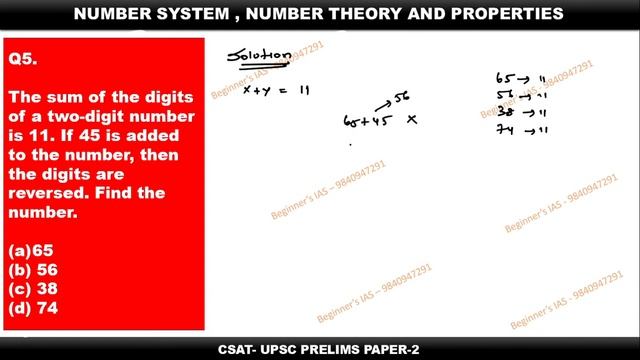 Q5-NUMBER SYSTEM-The sum of the digits of a two-digit number is 11. If 45 is added to the number, смотреть онлайн