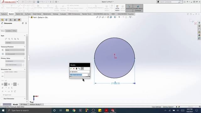 SolidWorks | 1-4 Creating a Fully Defined Circle | Change an Existing Dimension смотреть онлайн
