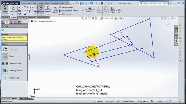 SolidWorks 2014 Tutorial 14 Trim and Extend in sketch смотреть онлайн