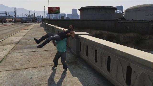 GTA V Trevor throwing the biker off the bridge (there’s only mess) смотреть онлайн
