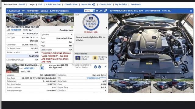 2020 BMW M8 On Live Auction  - Mercedes SLC 300 & Audi Q7 ( Salvage Car Auction )