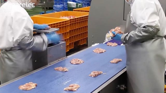 Машина MARELEC PORTIO 1DAP для нарезки куриного филе бедра на порции с фиксированным весом смотреть онлайн