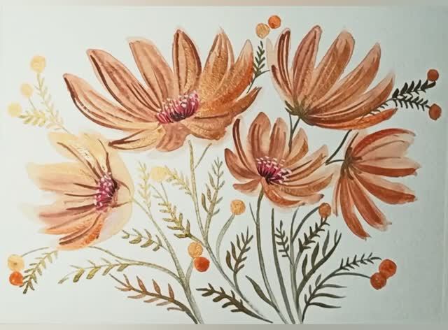 Стилизованные садовые цветы, как нарисовать акварельными красками. смотреть онлайн